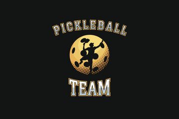 pickleball t-shirt design template in vintage style with a ball and pickleball player silhouette. It's great for t-shirt, jacket, team jersey, etc.