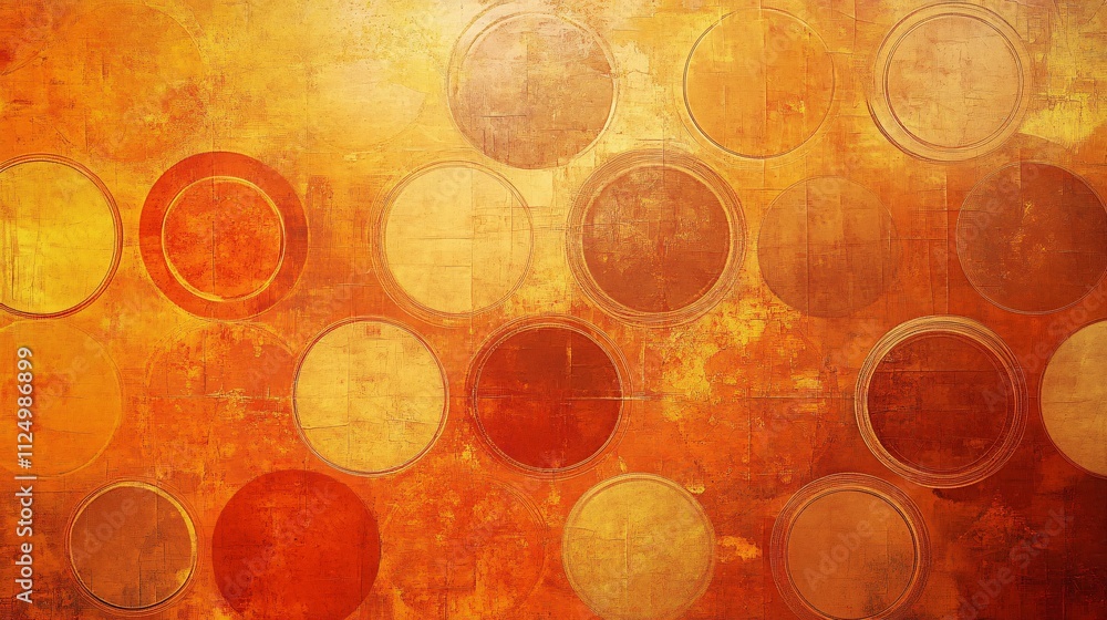 Aufkleber Warm orange and yellow grunge background with circles creating a retro pattern