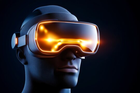 A simple outline of a virtual reality headset with soft glowing lines, symbolizing immersion and innovation
