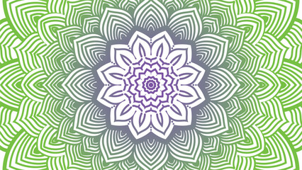 Round mandala on dreamy peach fuzz gradient background. Translucent mesh pattern in the form of a mandala. Mandala with floral patterns. New Year 2025