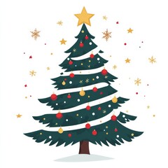christmas tree , vector, 2d , simple , flat , white background