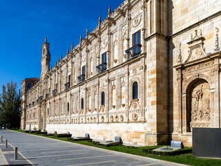 Leon, Spain - November 02, 2024: Exterior facade of the convent of san Mark in the city of Leon, Spain