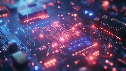 Obraz premium high-tech circuit board with pulsing electric currents, Generative AI