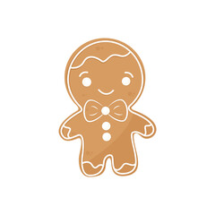 Gingerbread Man Cookie with decorative sweet icing.Traditional Christmas holiday cookies. Isolated a white background for card, postcard, cover. EPS 10