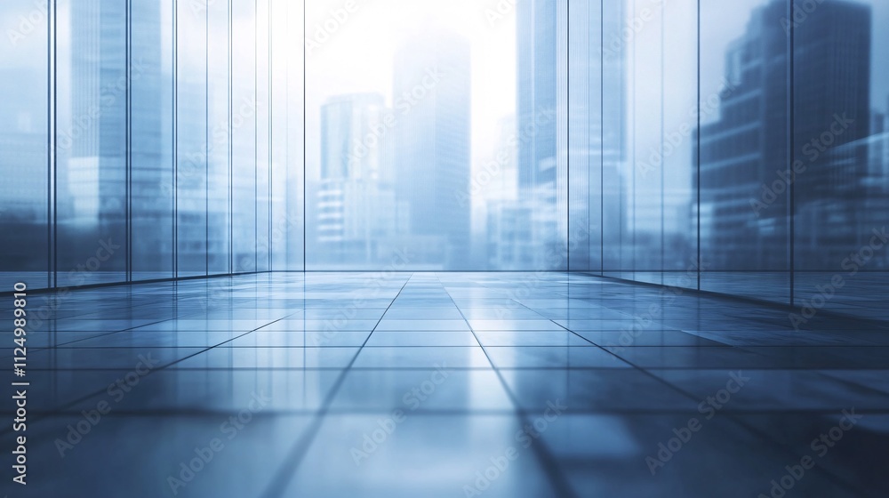 Aufkleber modern empty office interior with city view showing large windows and tiled floor