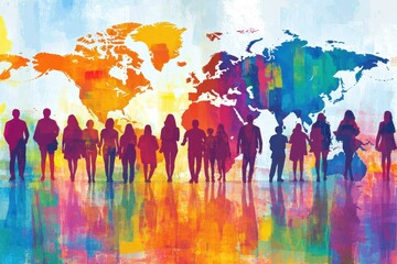 Colorful Silhouettes Against World Map Background