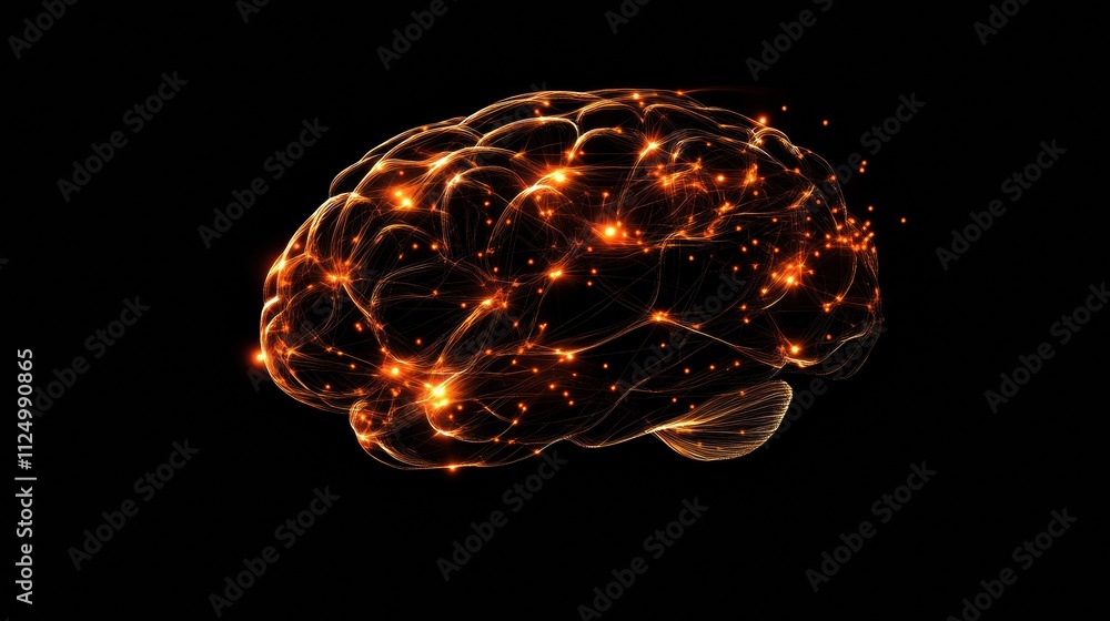 Poster an abstract illustration showcases a human brain created with vibrant glowing neural networks. copy 