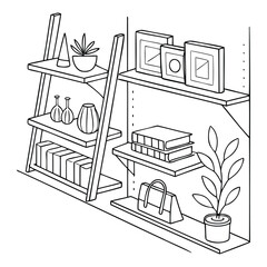 minimalist wall shelves line art illustration for modern decor