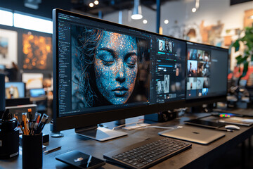 Fototapeta premium a creative studio where AI tools assist desig