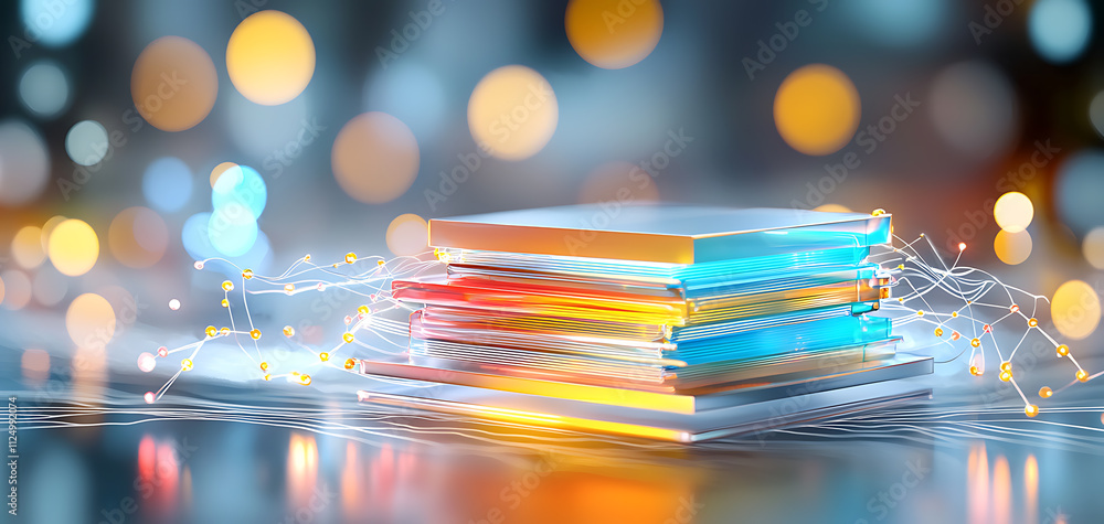 Poster innovative technology stacks displayed in modern environment for enhanced learning experience and vi