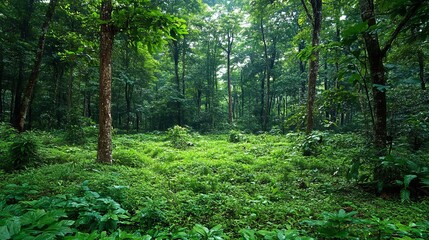 Obraz premium lush green jungle with dense trees and vines, Generative AI