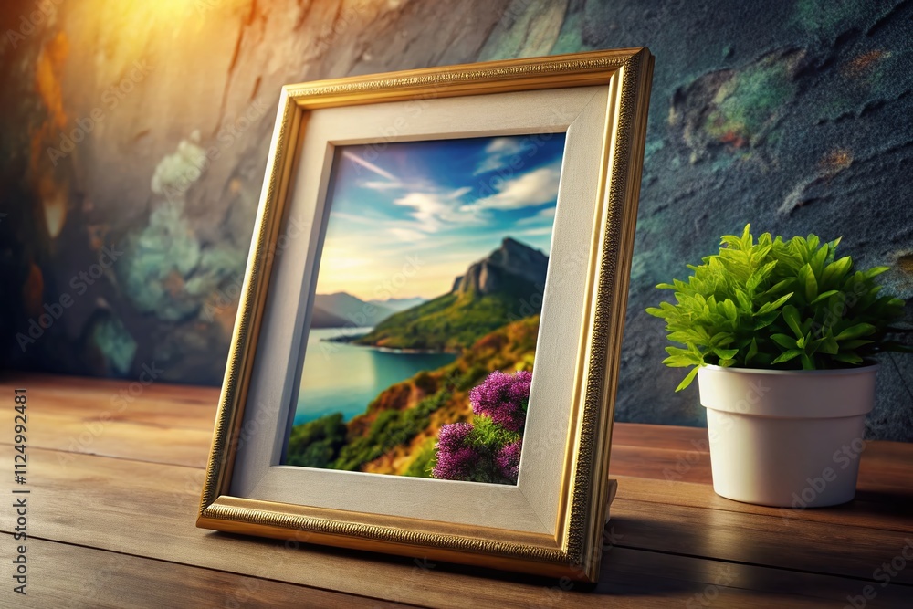 Poster clean and inviting art presentation picture frame mockup in macro photography, perfect for showcasin