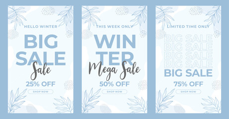 Naklejka premium Set of Winter Sale Banners Template. Template for social media, banner, poster, flyer. Vector illustration