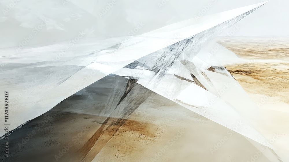 Aufkleber an abstract view of desert sands meeting a thin sheet of ice, with sharp geometric cracks forming at