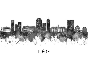 Liege Belgium Skyline Landscape Watercolor