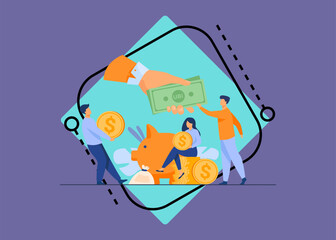 Social support concept. Residents getting basic benefits from government. Flat vector illustration income, charity, financial help, poverty reducing concept