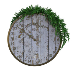3D rendered wooden Christmas wall clock isolated on transparent background