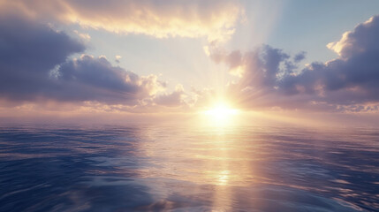 Fototapeta premium serene ocean scene at sunrise with rays of light reflecting on water