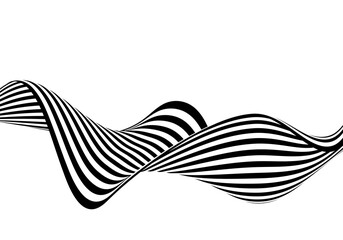 Flowing abstract black and white striped wave flow, PNG wave.