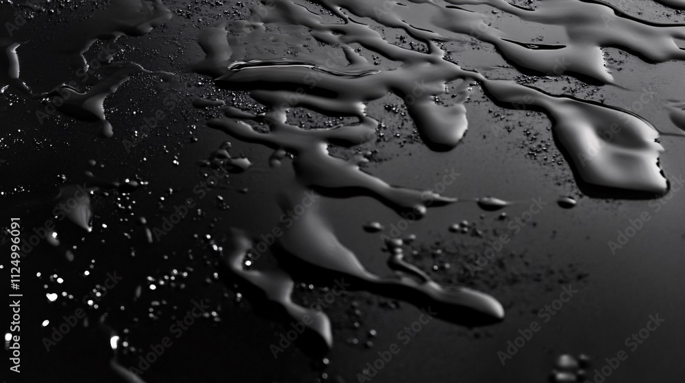 Poster water droplets creating abstract shapes on a black surface