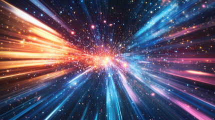 Naklejka premium Cosmic landscape illustrating speed of light in vibrant colors