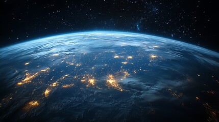 Satellite in orbit over the Earth with dark space galaxy with star