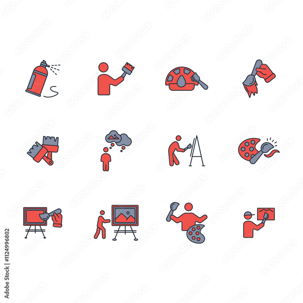 Poster painting icon set.vector.editable stroke.linear style sign for use web design,logo.symbol illustrati