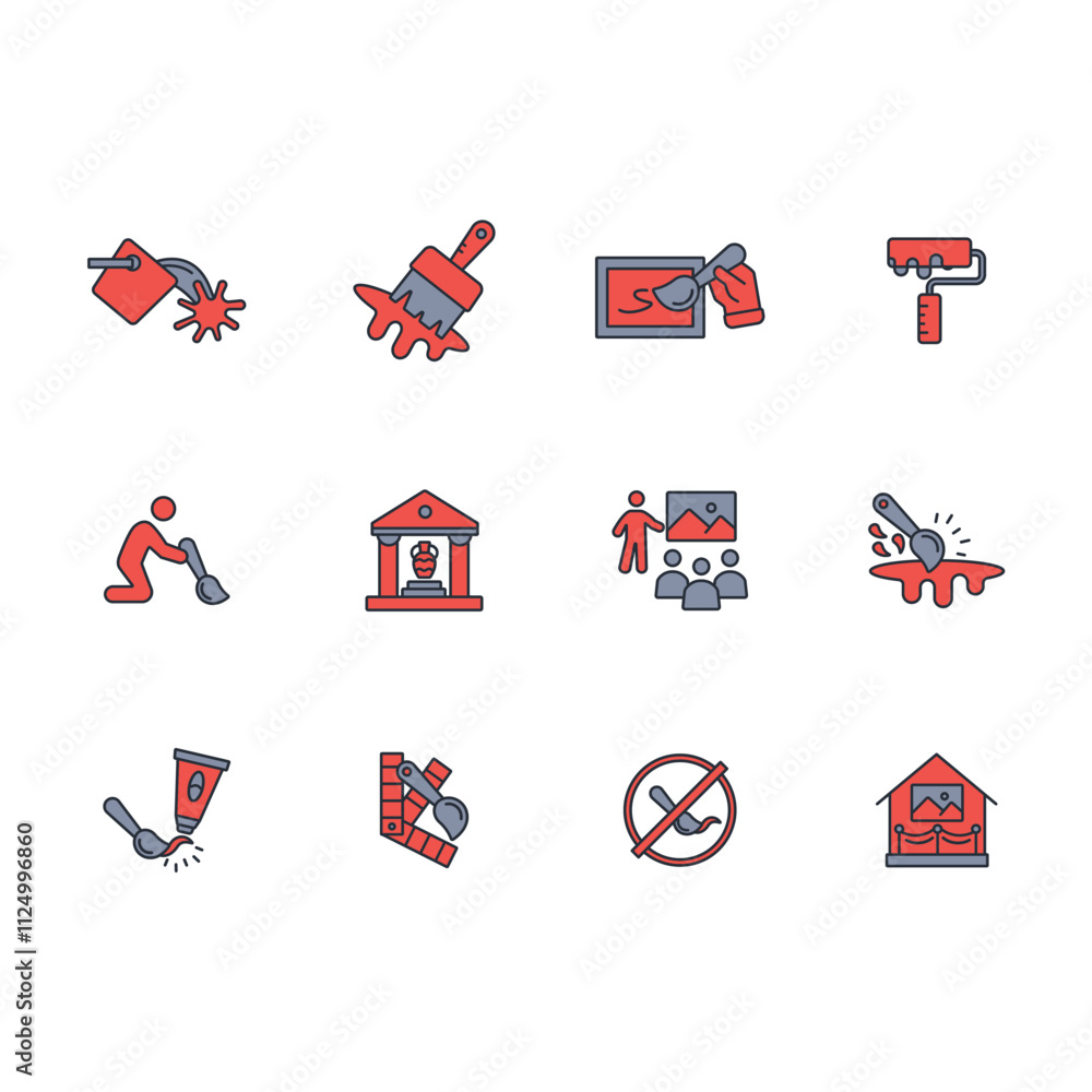 Poster painting icon set.vector.editable stroke.linear style sign for use web design,logo.symbol illustrati