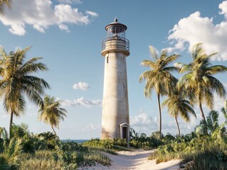 Modern Lighthouse by Sandy Beaches Under Blue Sky
