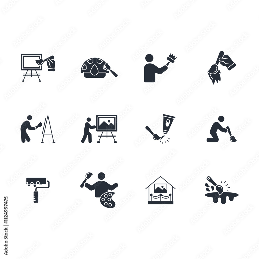 Poster painting icon set.vector.editable stroke.linear style sign for use web design,logo.symbol illustrati