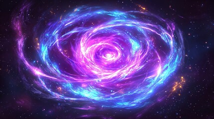 Obraz premium A colorful spiral galaxy with vibrant hues of purple and blue against a dark cosmic background, depicting the beauty of the universe.
