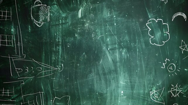 Chalk Drawings on Green Blackboard