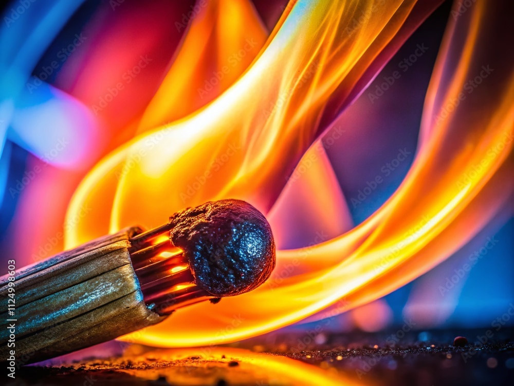 Poster close-up macro shot of a burning fuse capturing the intense glow and texture of fire with a minimali