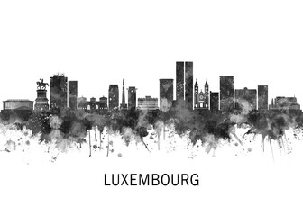 Obraz premium Luxembourg City Skyline BW, landscape watercolor abstract painting travel illustration urban art modern downtown landmarks skyscrapers artwork