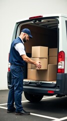 Delivery Person Loading Boxes into Van for Efficient Transport and Shipping
