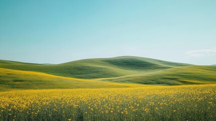 Fototapeta premium countryside with rolling hills and a clear blue sky, Generative AI