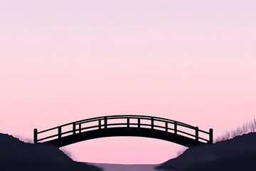 Obraz premium minimalist rendering of bridge silhouette against pastel evening sky