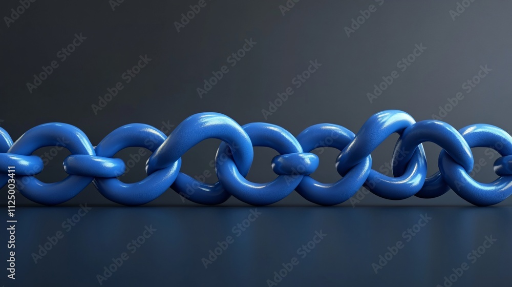 Poster blue chain interlocking on dark background symbolizing connection and strength