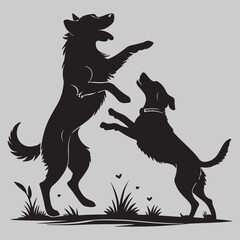 dog playing silhouette vector art and illustration