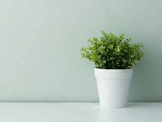 Minimalist Home Office with Green Plant and White Background