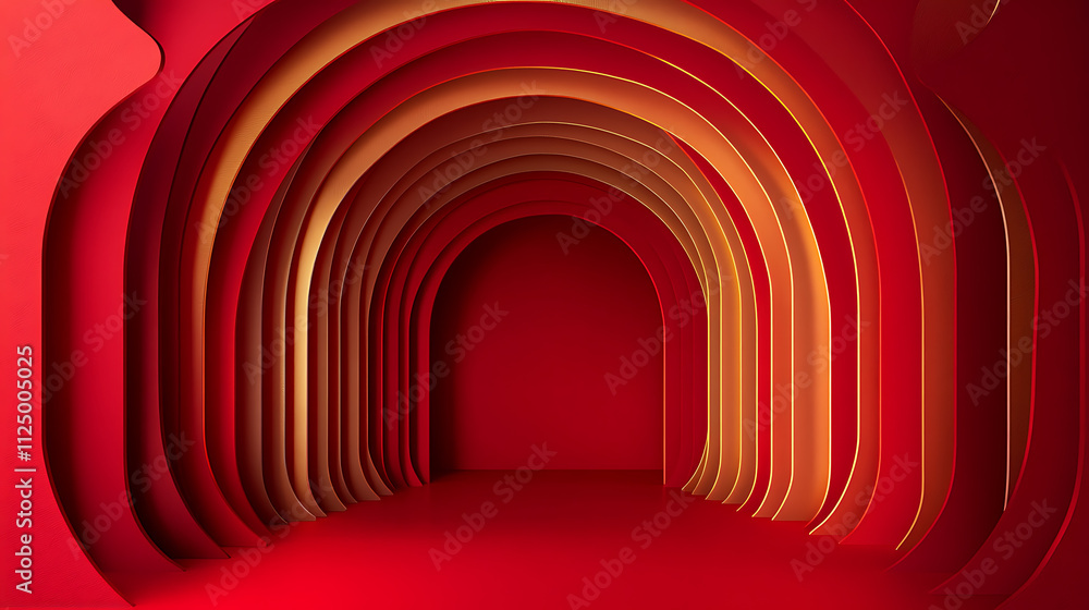 Poster artistic calligraphy in a symbolic red arch space abstract design modern environment creative viewpo