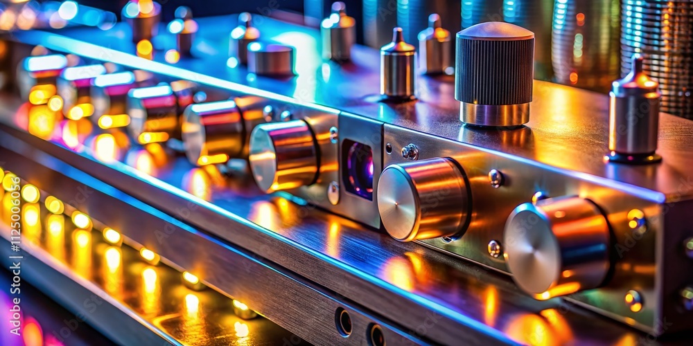 Poster close-up of a high-end amplifier system showcasing the intricate details of music technology in a mo