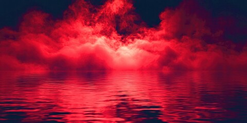 Red cloud is in the sky above a body of water