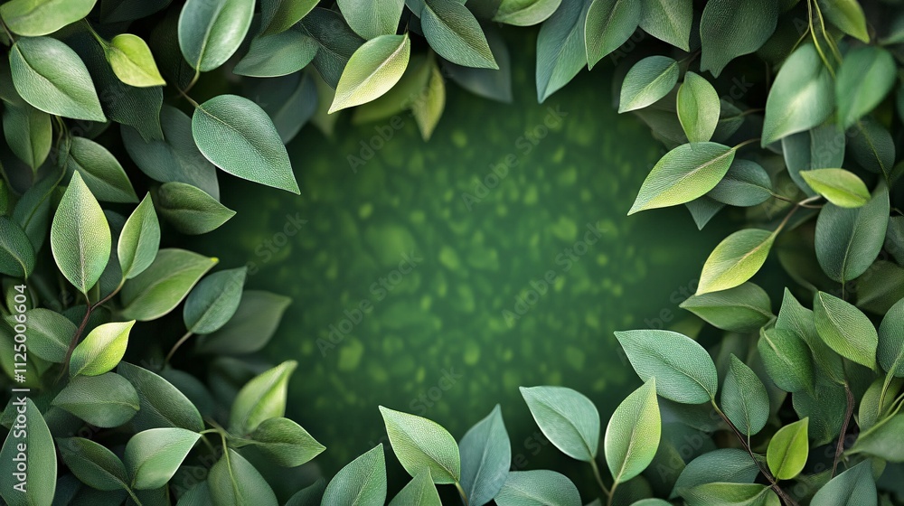 Aufkleber Green leaves creating a frame on a textured background