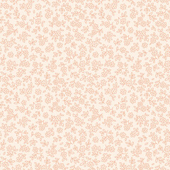Cute floral background. Floral pattern with small beige hand drawn outline flowers on a ivory background. Seamless pattern for design and fashion prints. Ditsy style. Stock vector illustration.