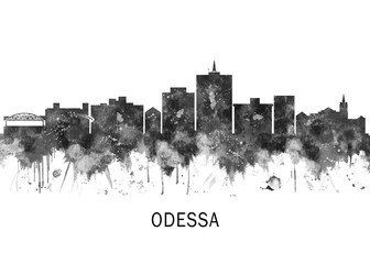Obraz premium Odessa Texas Skyline BW, abstract painting travel illustration urban art modern downtown landmarks skyscrapers colorful artwork architecture