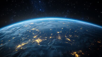 Obraz premium Satellite in orbit over the Earth with dark space galaxy with star