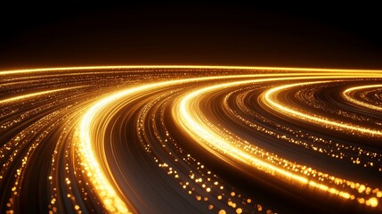 Golden Light Trails. Abstract background made of shiny sparkling golden particle trails.