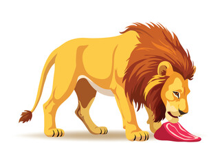 Illustration of Carnivores Lion Feeding on Meat