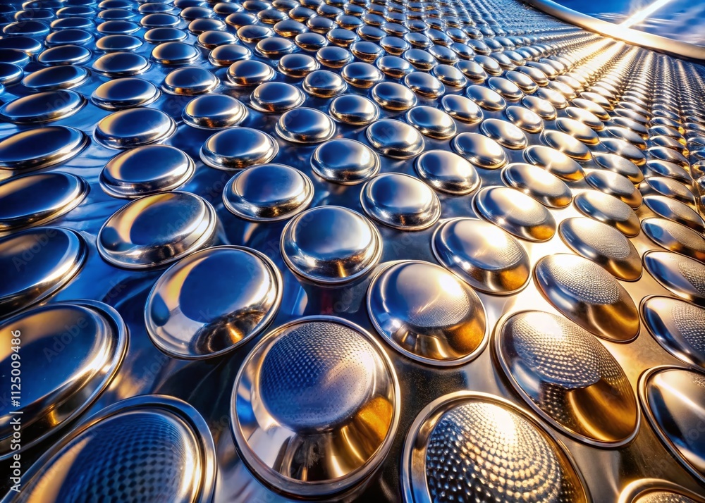 Poster close-up of a polished stainless steel surface with circular patterns showcasing an abstract industr